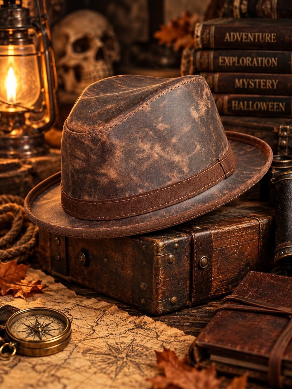 American Hat Makers Leather Fedora Halloween Adventurer Steampunk Costume NWOT
